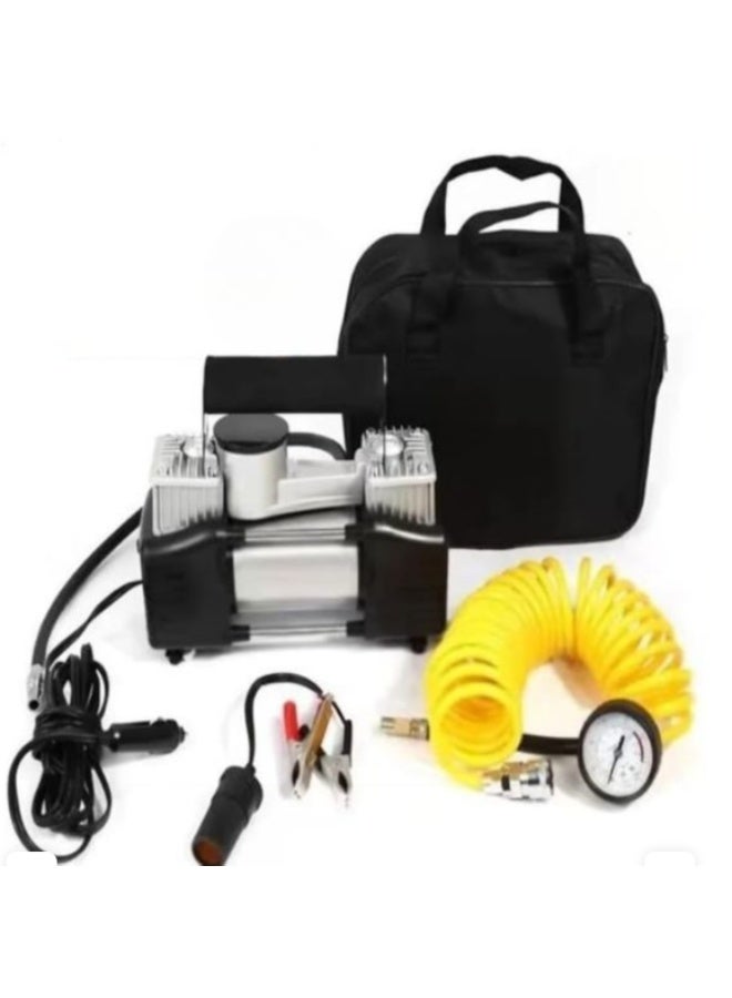 منفاخ هواء للسيارات 2 بستم شديد التحمل - كمبروسر محمول فائق السرعة 12 فولت لإطارات الدفع الرباعي والسيارات الملاكي - هيكل معدني قوي - Image 1